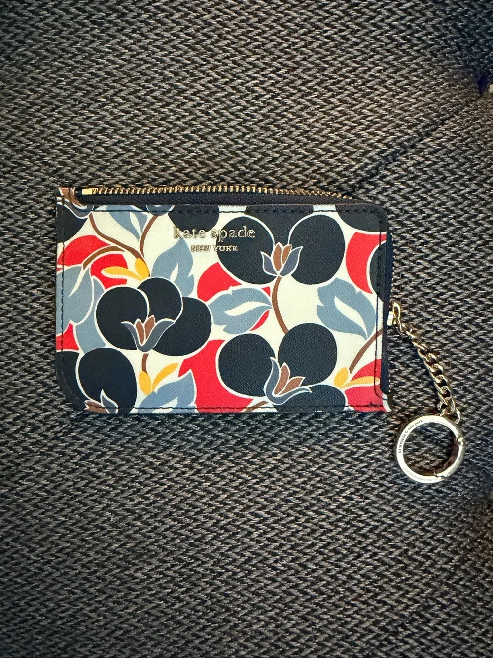 kate spade Floral Zip Cardholder with Key Ring - navy, Red & Cream floral
